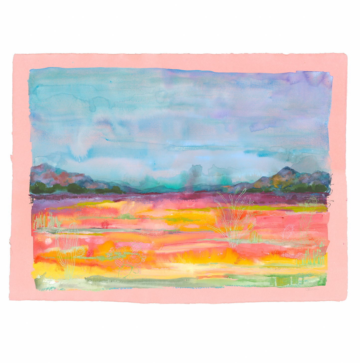 In a Pink Desert - Original Abstract Landscape Painting on Handmade Paper