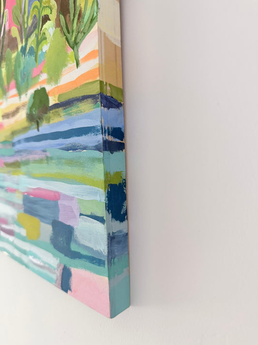 Colorful abstract painting on a white wall