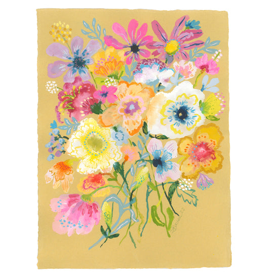 Colorful floral design on a yellow background