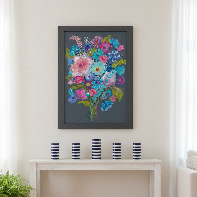 Colorful floral bouquet on a gray background