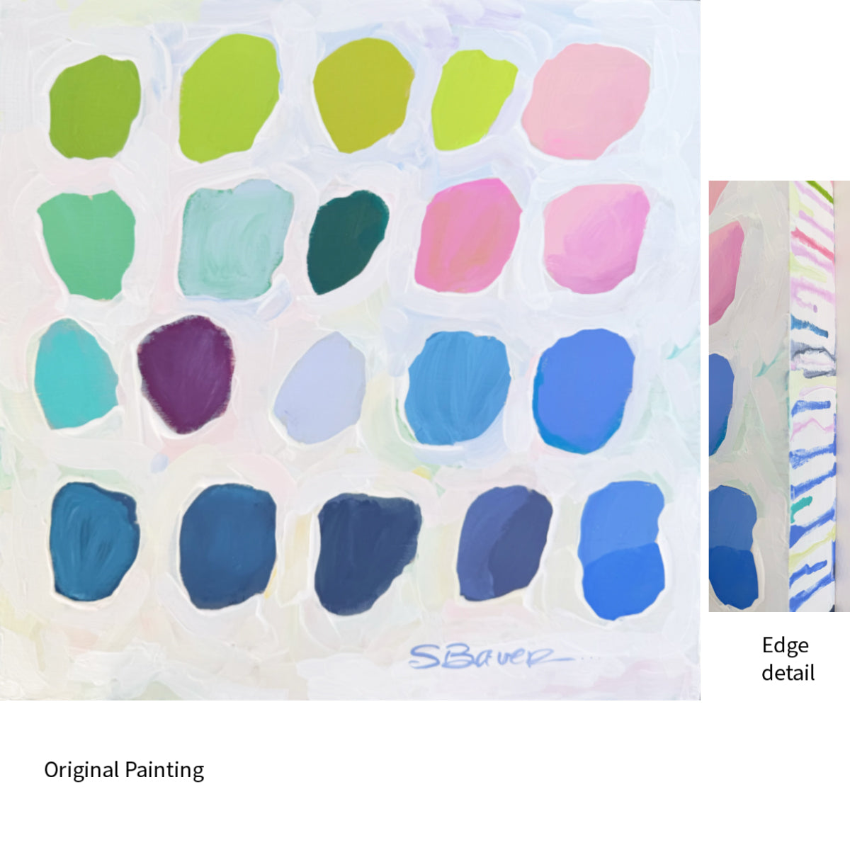 Color swatch chart with various colors and a close-up of an edge detail.