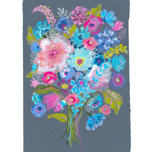 Colorful floral arrangement on a gray background
