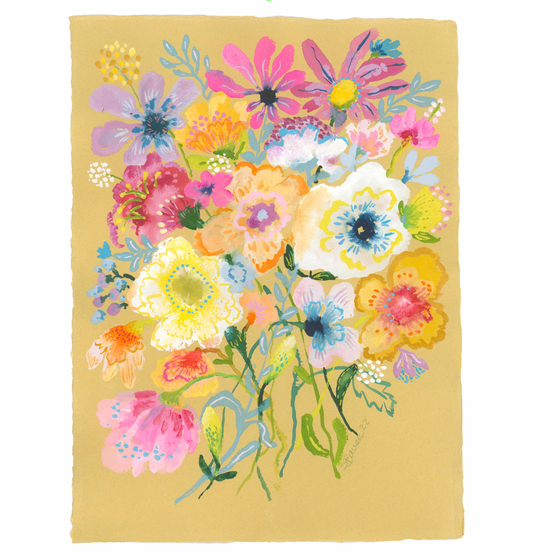 Colorful floral design on a yellow background
