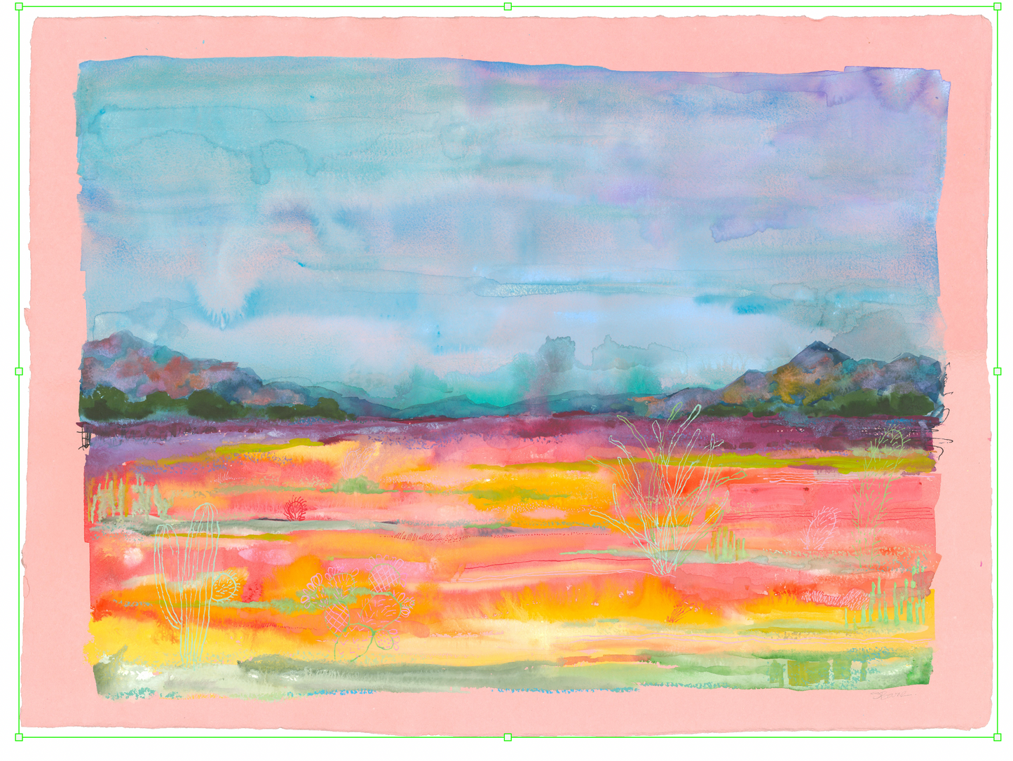 In a Pink Desert - Original Abstract Landscape Painting on Handmade Paper