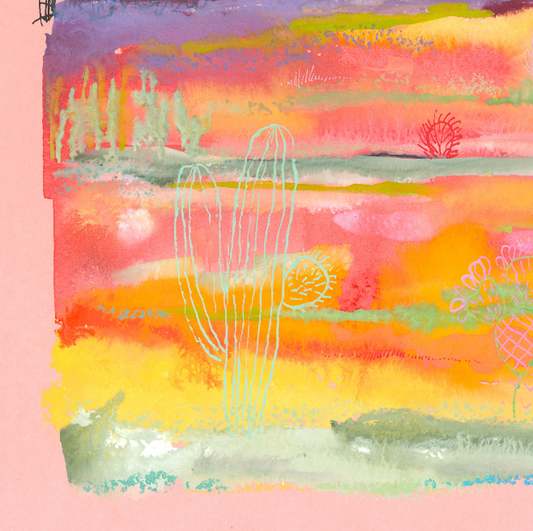 In a Pink Desert - Original Abstract Landscape Painting on Handmade Paper
