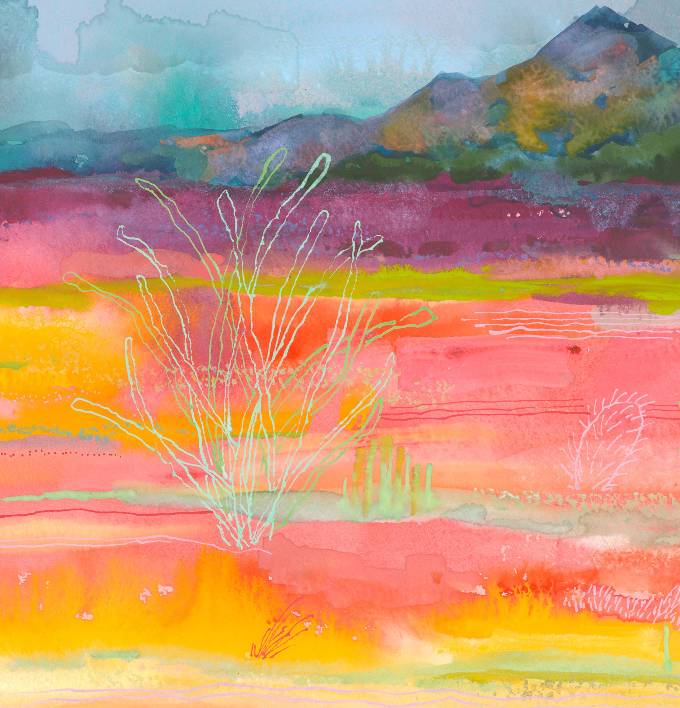 In a Pink Desert - Original Abstract Landscape Painting on Handmade Paper
